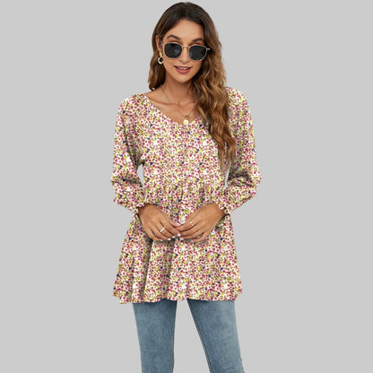 Floral Puff Sleeve V-Neck Top by Elizabeth Ainsley