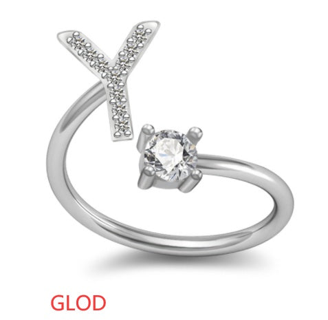 Personalized Initial Letter Ring with Pavé Stone Accent