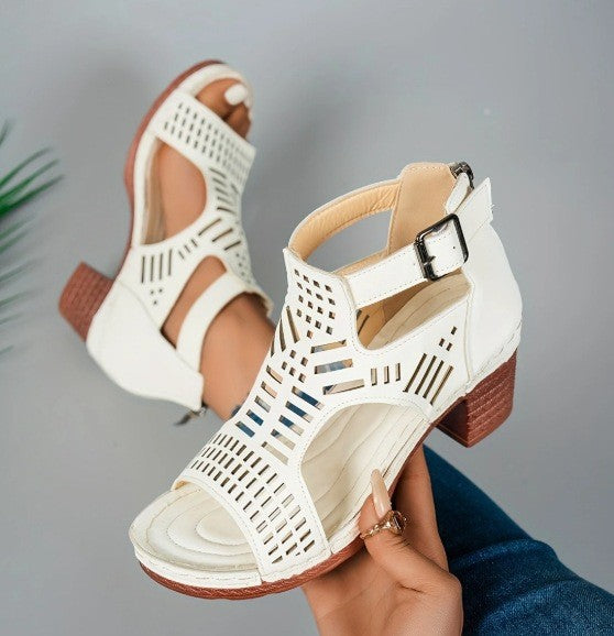 Chic Cutout Elizabeth Ainsley Chunky Heel Sandals