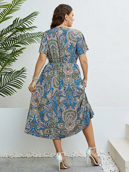 Retro Print Elizabeth Ainsley V-Neck Summer Dress