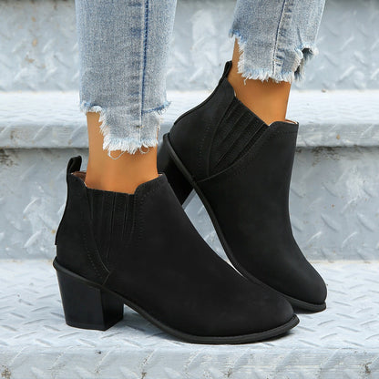 Elizabeth Ainsley Ankle Boots - Thick Heel Slip-On Comfort