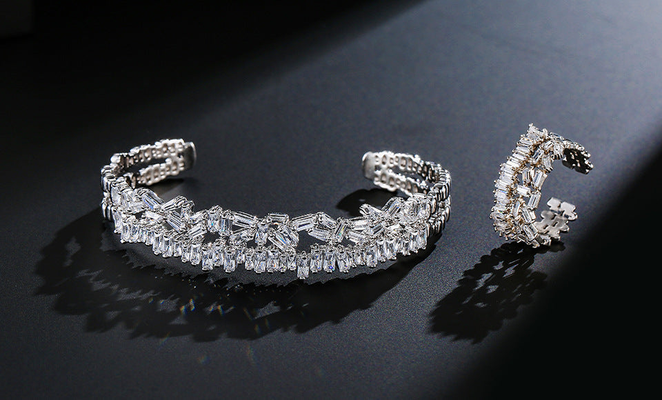 Two-Piece Rose Gold Zircon Bracelet & Ring Set