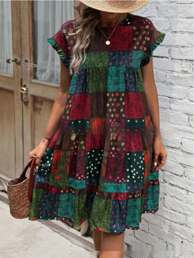 Boho Patchwork Elizabeth Ainsley Summer Midi Dress