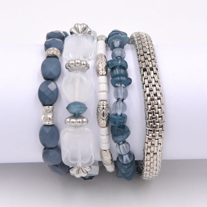 Layered Beaded Bracelet Stack with Textured Mixed Design