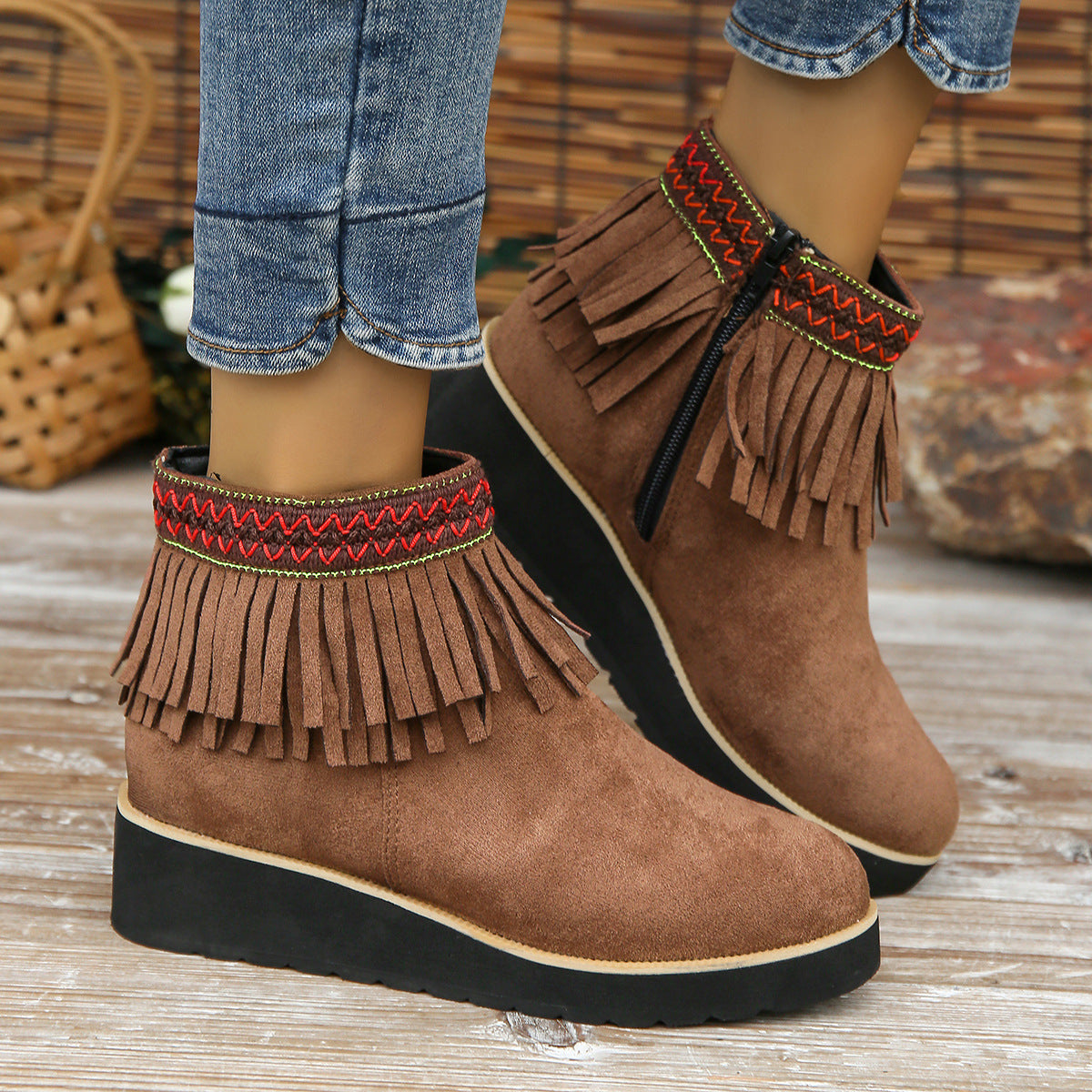 Elizabeth Ainsley Wedge Bootie - Fringe Comfort Design