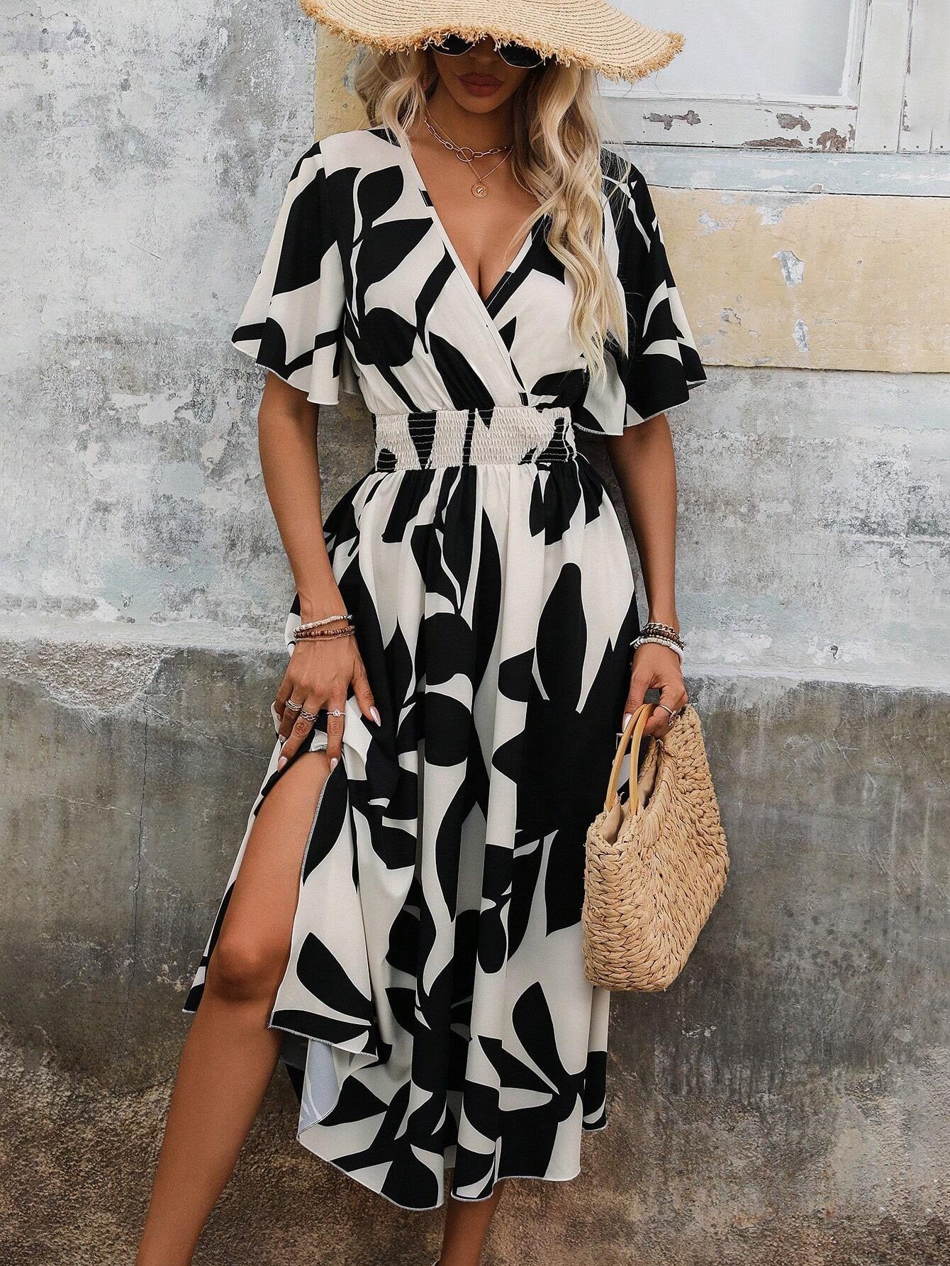 Elegant Crossneck Print Dress Elizabeth Ainsley