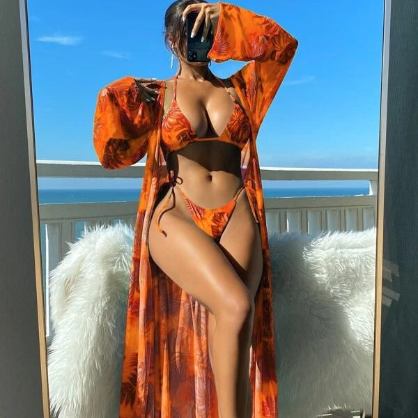 Vibrant Floral Elizabeth Ainsley Long Sleeve Bikini Set