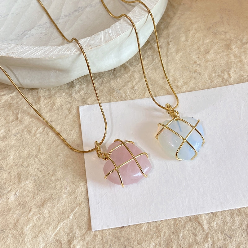 Gold Wire-Wrapped Moonstone Pendant Necklace