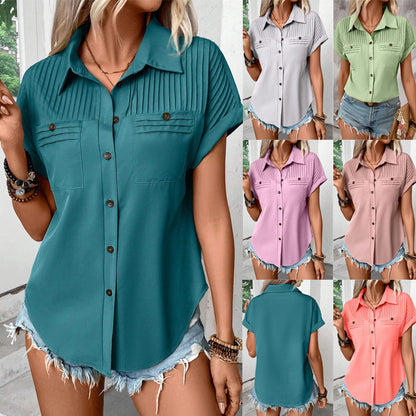 Pleated Shoulder Short Sleeve Top by Elizabeth Ainsley