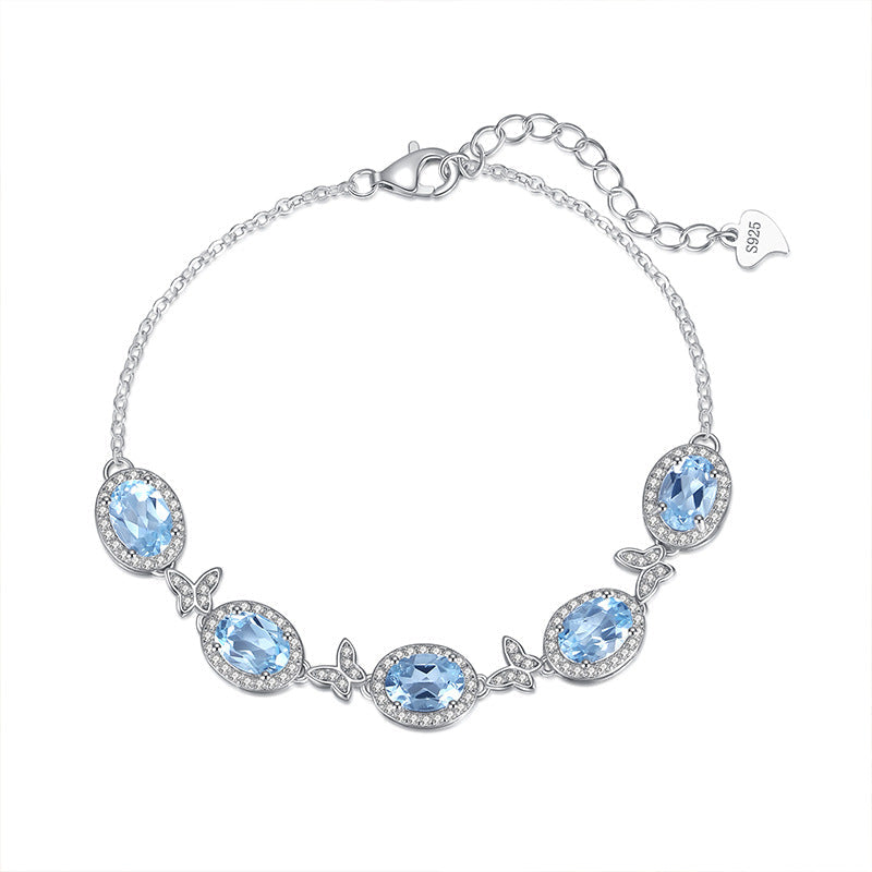 Sterling Silver Butterfly Bracelet with Natural Crystal Inlay