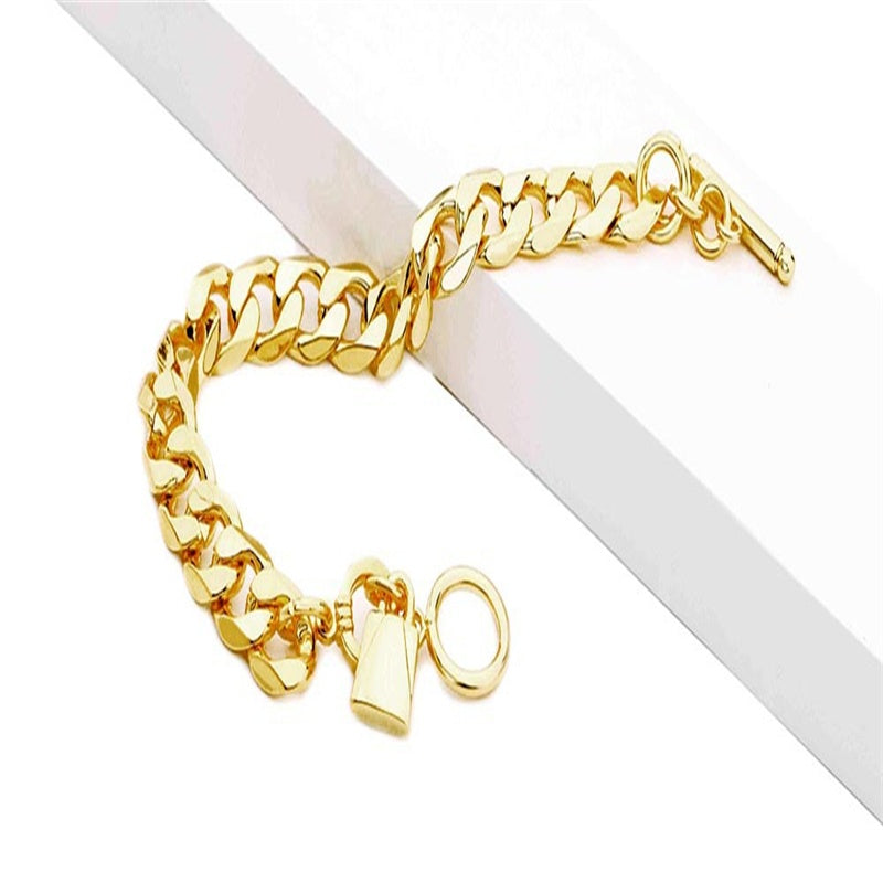 Chunky Link Bracelet with Toggle Clasp and Padlock Charm