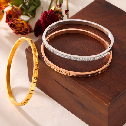 Engraved Bangle Bracelet with Refined Detail Accents