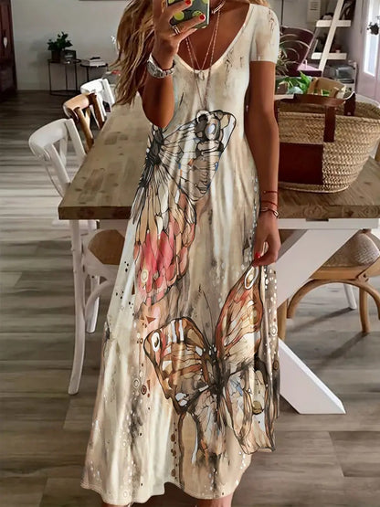 Bohemian Butterfly Print Elizabeth Ainsley Maxi Dress
