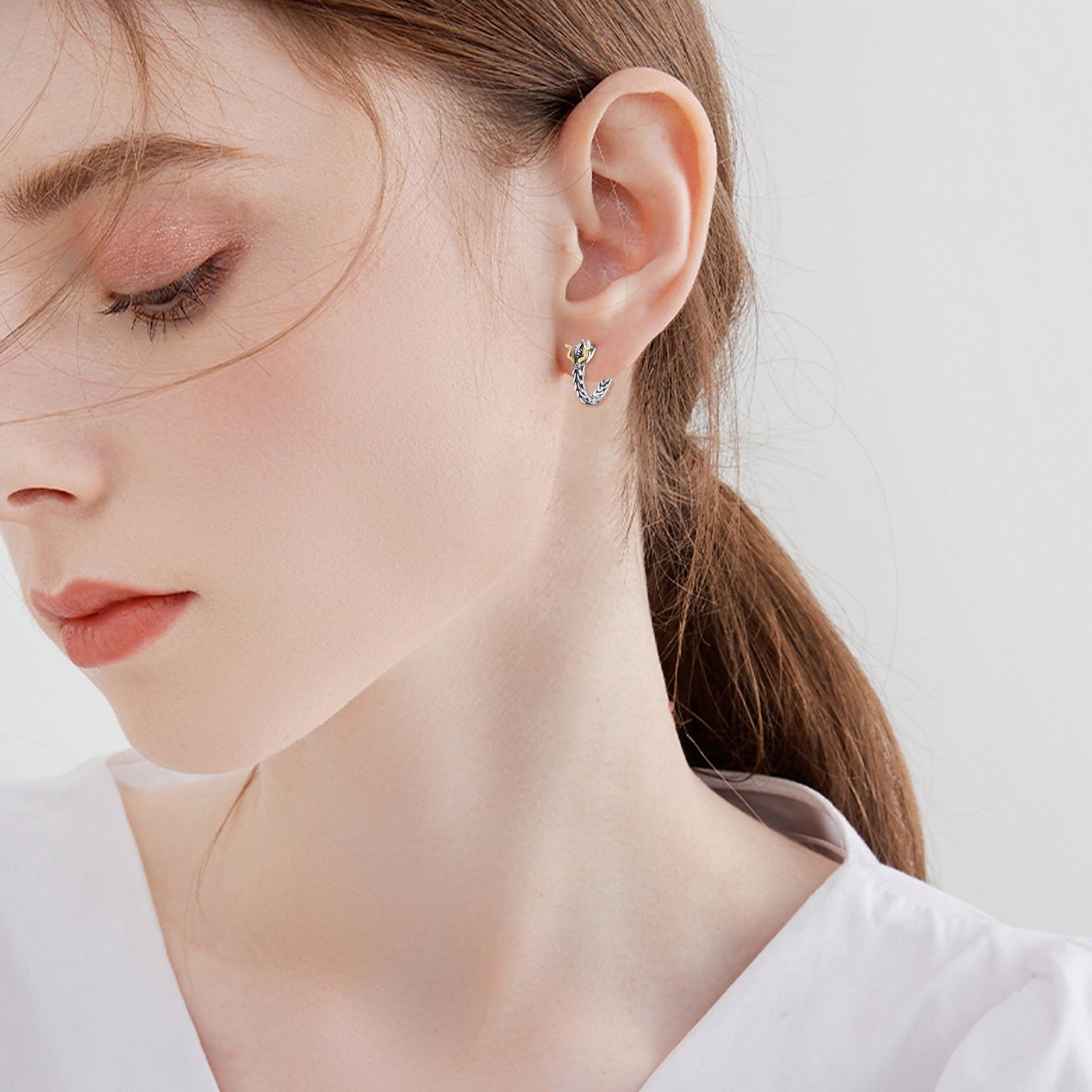 Sterling Silver Dragon Hoop Huggie Earrings