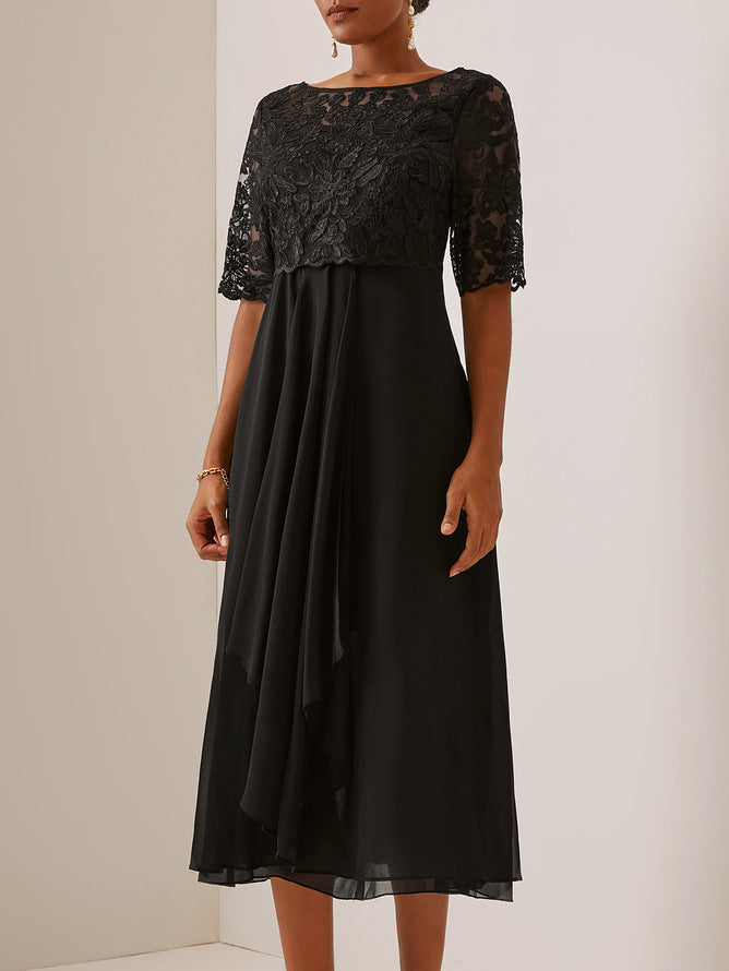 Elegant Elizabeth Ainsley Lace Midi Evening Dress
