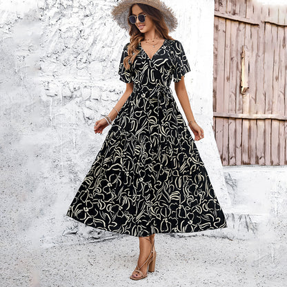 Chic Geometric Elizabeth Ainsley Short Sleeve Midi Dress