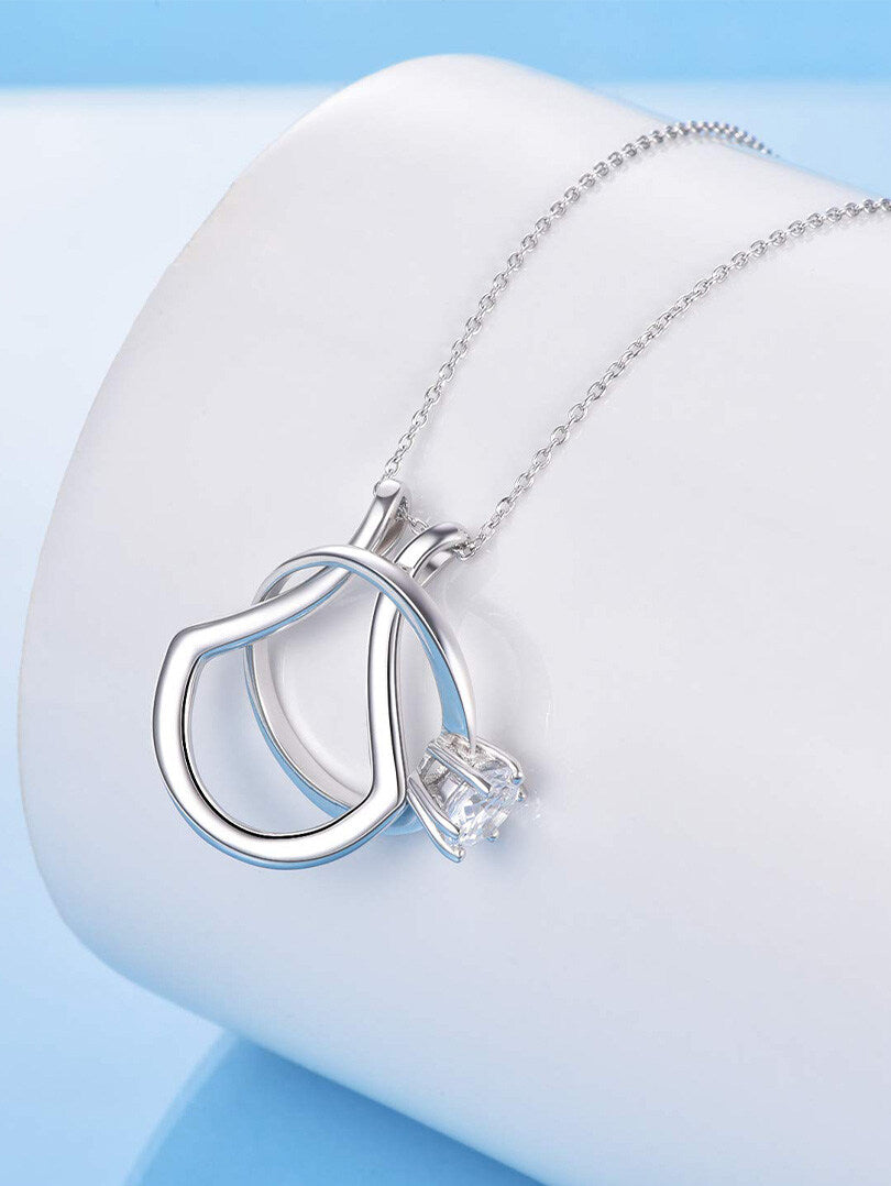 Sterling Silver Ring Holder Necklace – Rose Gold Drop Pendant with Cable Chain