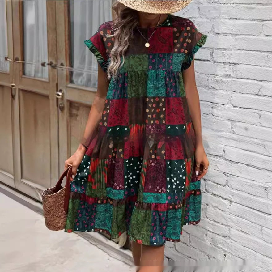 Boho Patchwork Elizabeth Ainsley Summer Midi Dress
