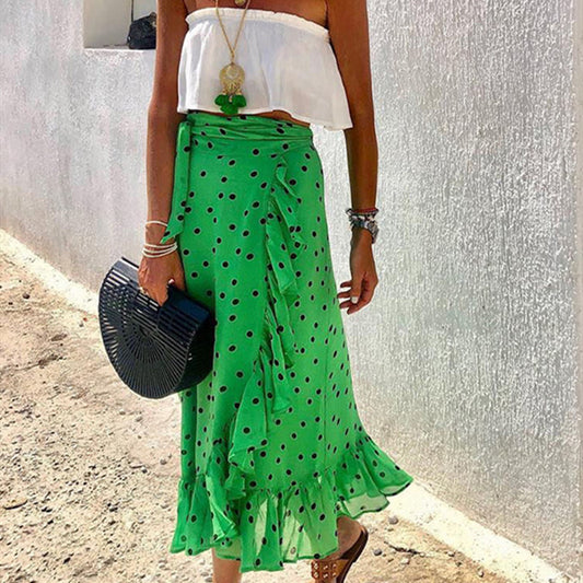 Ruffled Green Polka Dot Skirt by Elizabeth Ainsley