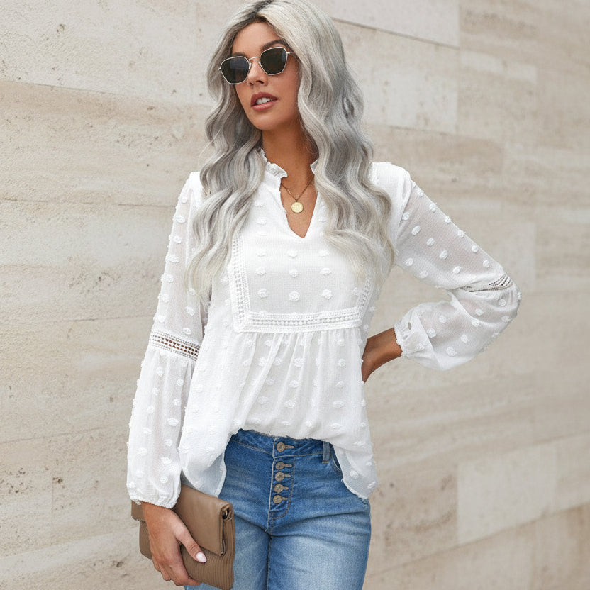 Chic Lace V-Neck Blouse by Elizabeth Ainsley