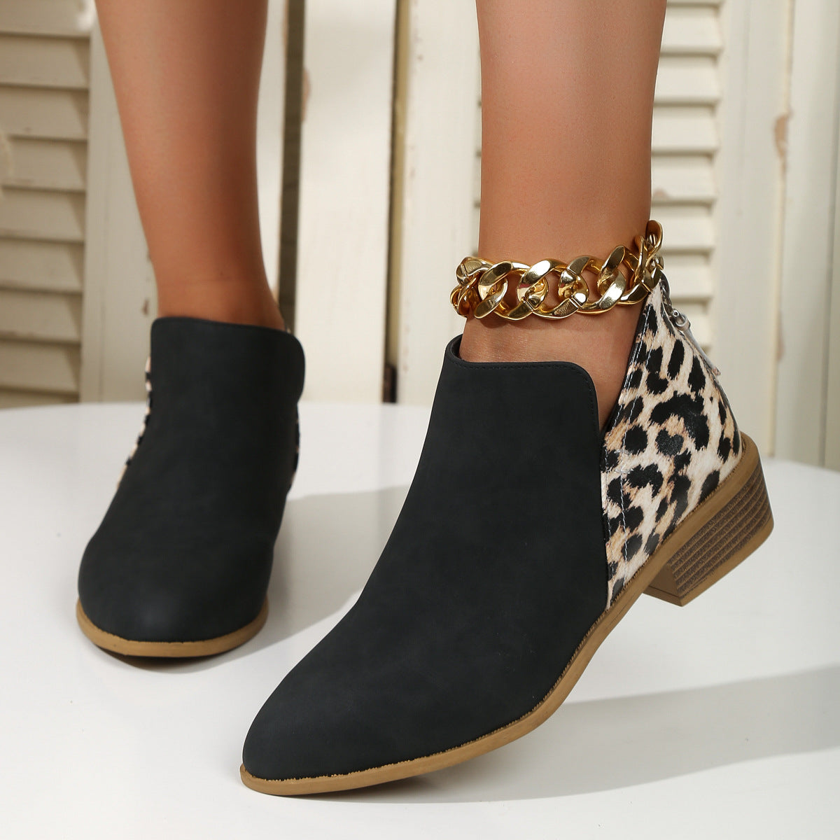 Elizabeth Ainsley Leopard Boots - Chunky Heel Comfort