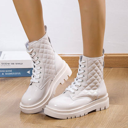 Elizabeth Ainsley Quilted Platform Boots - Thick Heel