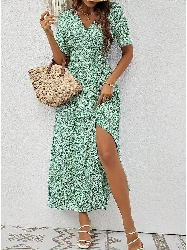 Elegant V-Neck Split Dress by Elizabeth Ainsley