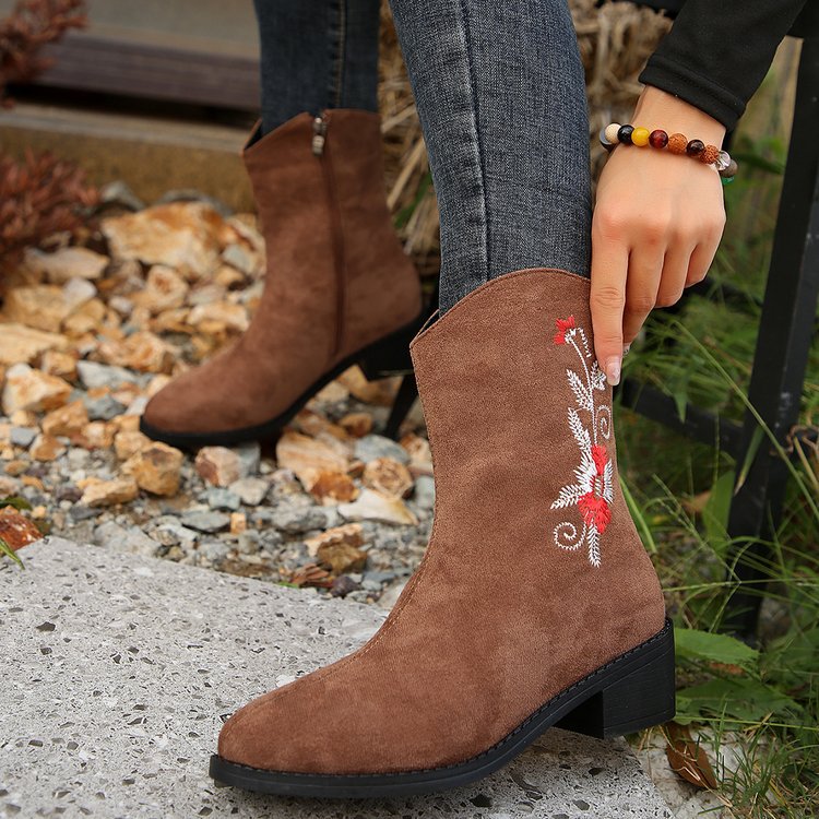 Elizabeth Ainsley Mid-Calf Boots - Embroidered Comfort
