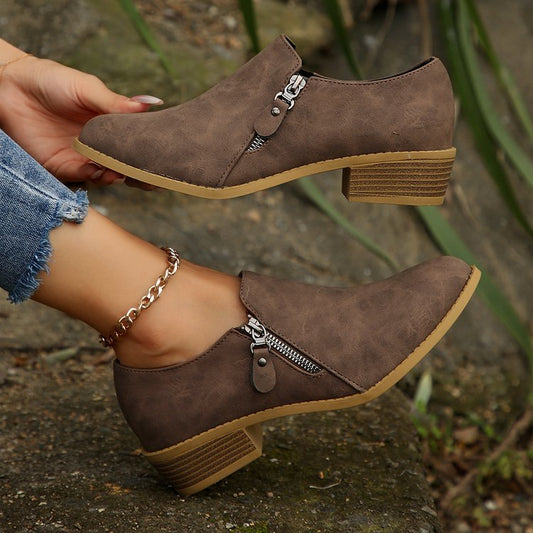 Elizabeth Ainsley Plus Size Side Zipper Square Heel Boots