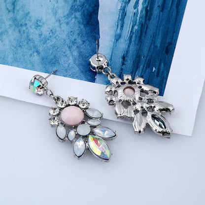 Elegant Crystal Drop Earrings with Pastel Center Stone