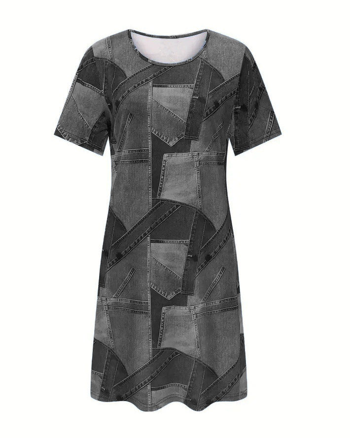 Chic Denim Print Elizabeth Ainsley A-Line Summer Dress