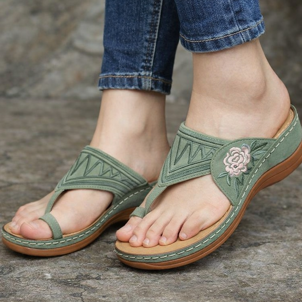 Embroidered Floral Wedge Sandals by Elizabeth Ainsley
