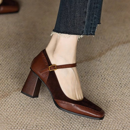 Elegant Elizabeth Ainsley Square Toe Chunky Heels