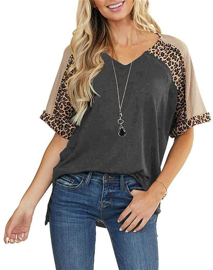 Leopard Splice Elizabeth Ainsley Casual Short Sleeve Top
