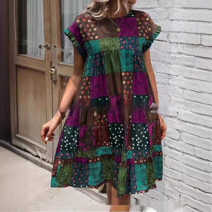 Boho Patchwork Elizabeth Ainsley Summer Midi Dress