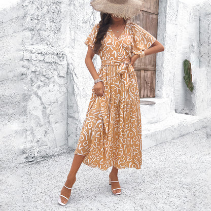 Chic Geometric Elizabeth Ainsley Short Sleeve Midi Dress