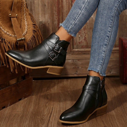 Elizabeth Ainsley Ankle Boots - Chunky Heel Leather Comfort
