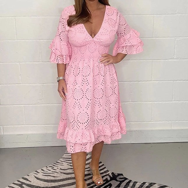 Chic Embroidered V-Neck Dress by Elizabeth Ainsley