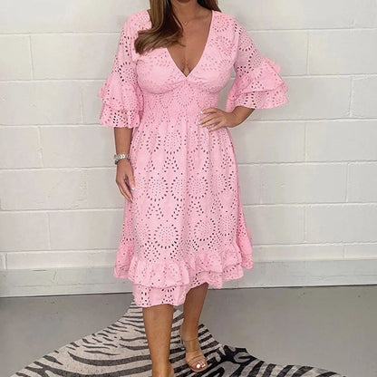 Chic Embroidered V-Neck Dress by Elizabeth Ainsley