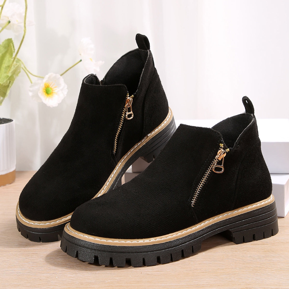 Elizabeth Ainsley Suede Ankle Boots - Side Zipper Comfort