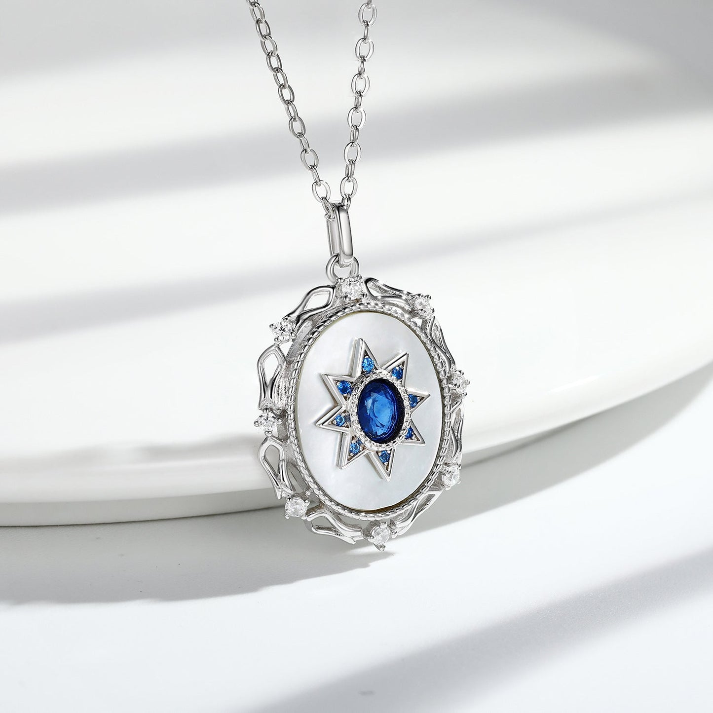 Sterling Silver Natural Sapphire Star Pendant Necklace