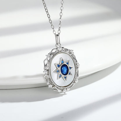 Sterling Silver Natural Sapphire Star Pendant Necklace