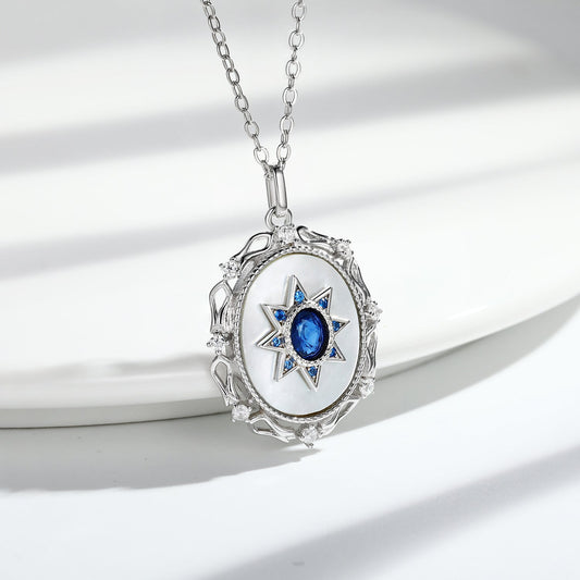 Sterling Silver Natural Sapphire Star Pendant Necklace