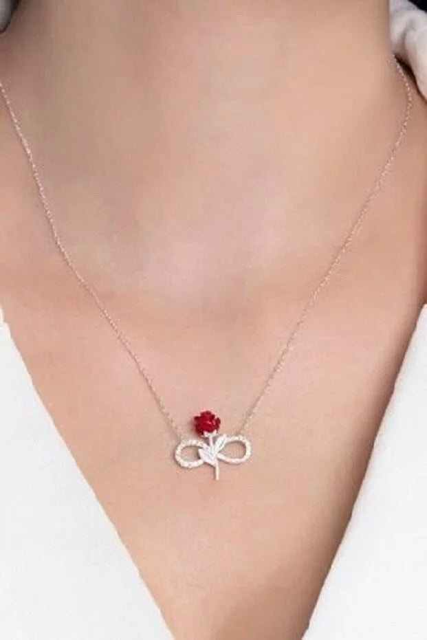 Sterling Silver Infinity Rose Necklace