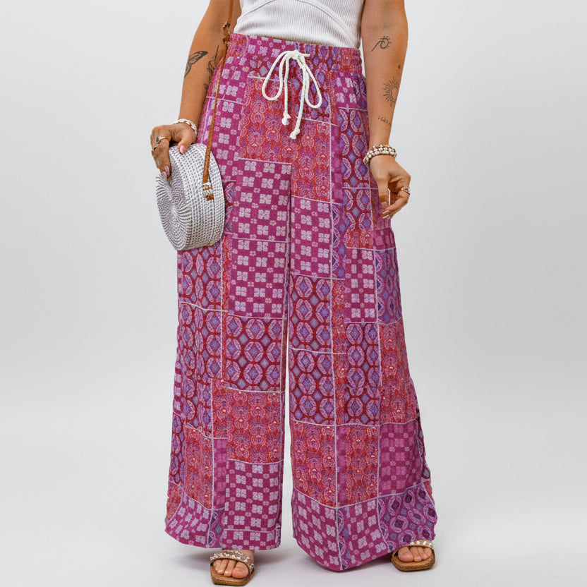 Boho Floral Elizabeth Ainsley Wide Leg Pants