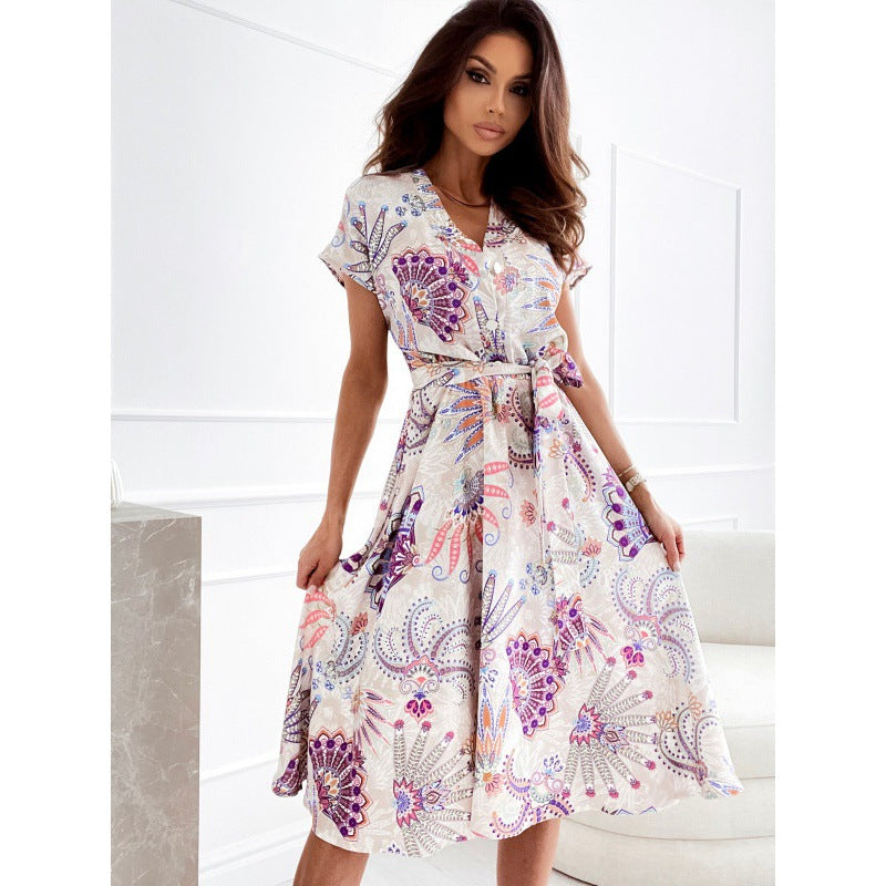Vibrant Floral Elizabeth Ainsley V-Neck Summer Dress