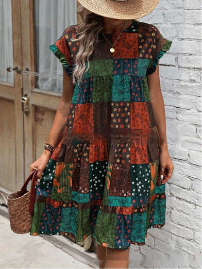 Boho Patchwork Elizabeth Ainsley Summer Midi Dress
