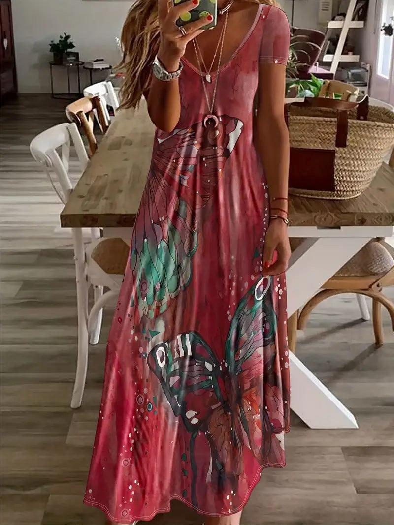 Bohemian Butterfly Print Elizabeth Ainsley Maxi Dress
