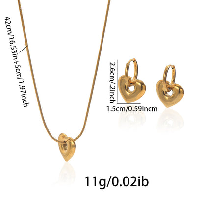 Minimal Heart Pendant Necklace & Hoop Earring Set