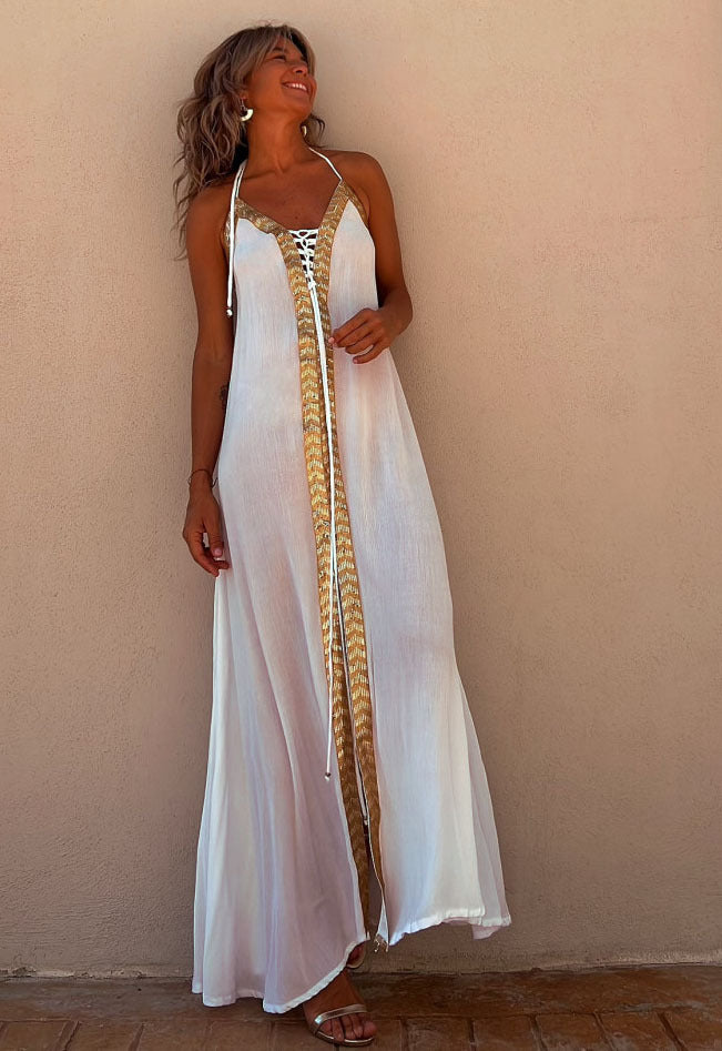 Elegant Lace-Up Halterneck Dress by Elizabeth Ainsley